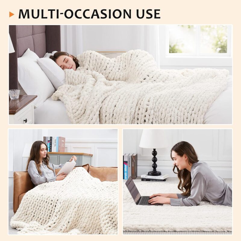 L'AGRATY Chunky Knit Blanket Throw,Soft Chenille Yarn Throw 50x60，Handmade Thick Cable Knit Crochet Blanket, Large Rope Knot Throw Blanket for Couch Home Decor - Image 5