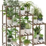 Bamworld Plant Stand Indoor Plant Shelf Outdoor Wood Plant Rack for Multiple Plants 3 Tiers Ladder Plant Pot Holder for Living Room Patio Boho Home Decor for Gardening