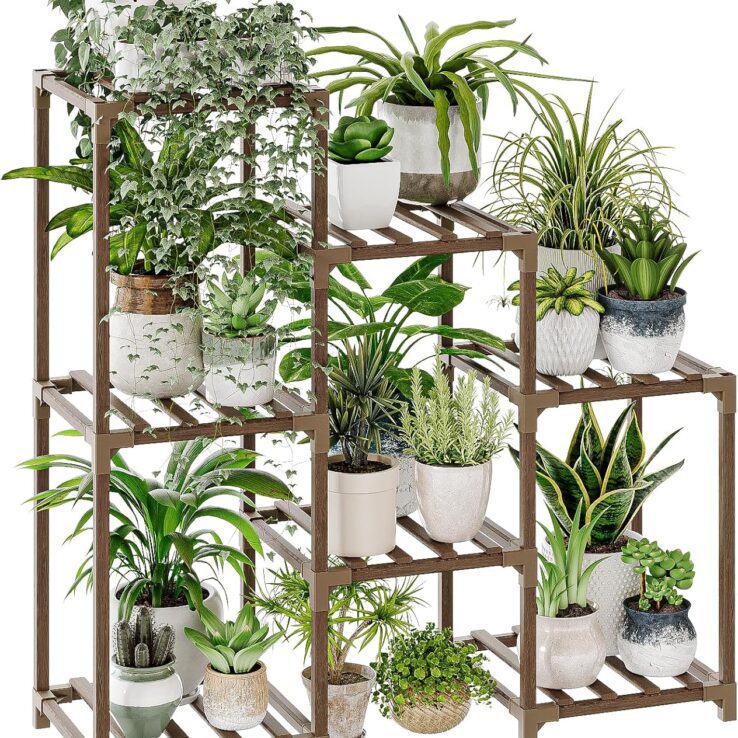 Bamworld Plant Stand Indoor Plant Shelf Outdoor Wood Plant Rack for Multiple Plants 3 Tiers Ladder Plant Pot Holder for Living Room Patio Boho Home Decor for Gardening