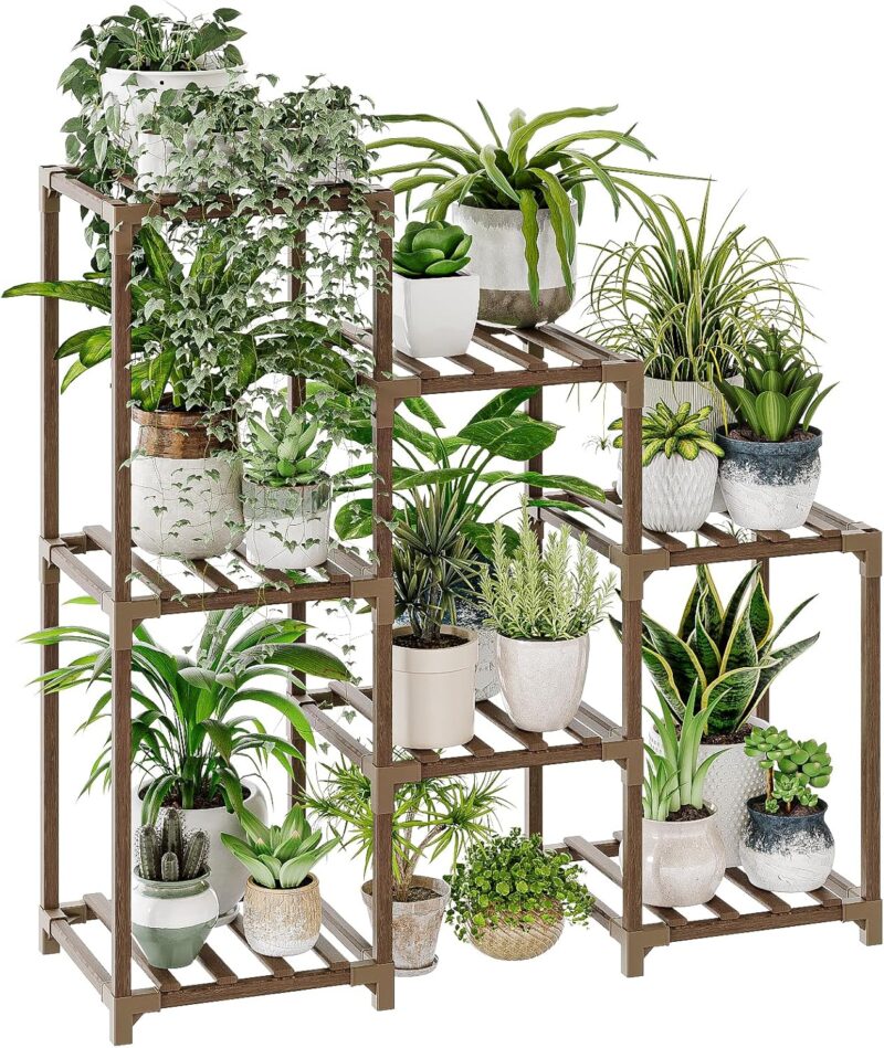 Bamworld Plant Stand Indoor Plant Shelf Outdoor Wood Plant Rack for Multiple Plants 3 Tiers Ladder Plant Pot Holder for Living Room Patio Boho Home Decor for Gardening