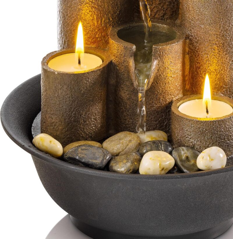 Alpine Corporation WCT202 Indoor Tabletop Tiered Water Fountain Featuring 3 Candles for Desktop and Table, 11", Brown - Image 11