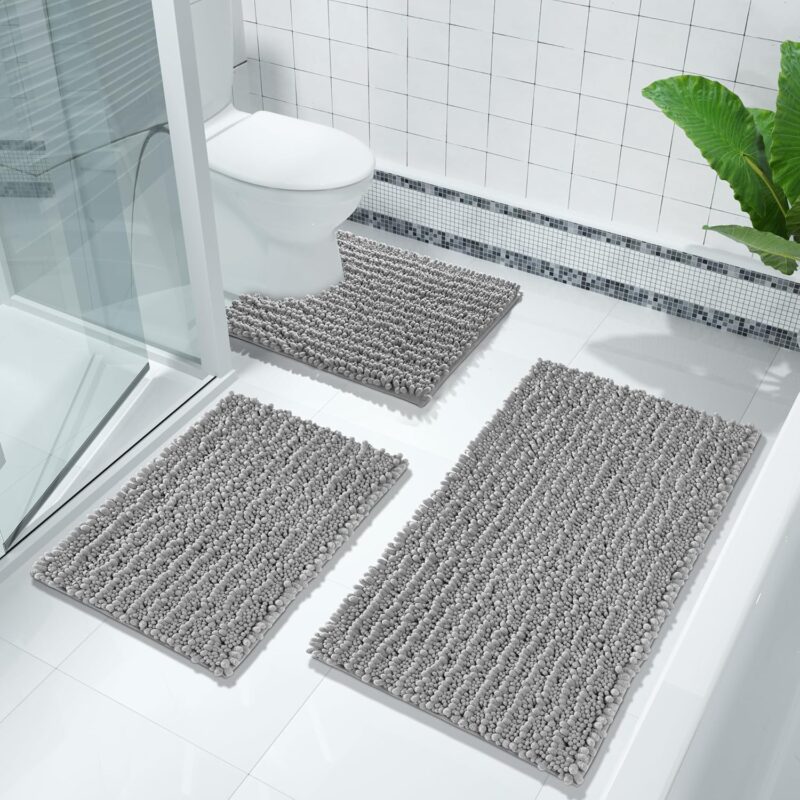 Yimobra Bathroom Rug Mat 24 x 17, Extra Soft Non Slip Absorbent Water Bath Rug, Quick Dry Machine Washable Chenille Shaggy Shower Mat, Bath Mat for Bathroom Floor, Home Decor Accessories, Grey - Image 8